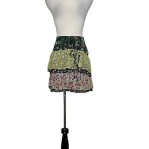 MNG colorful patchwork ruffled tiered mini skirt size 2